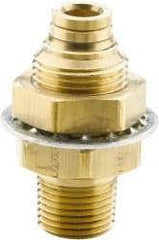 Parker - 1/2" Outside Diam, 1/2 NPTF, Brass Push-to-Connect Tube Male Bulkhead - 250 Max psi, Buna-N O-Ring, Tube to Male NPT - Industrial Tool & Supply