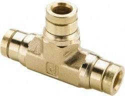 Parker - 5/8" Outside Diam, Brass Push-to-Connect Tube Union Tee - 250 Max psi, Tube Connection, Buna-N O-Ring - Industrial Tool & Supply
