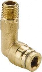 Parker - 1/2" Outside Diam, 1/2 NPTF, Brass Push-to-Connect Tube Male Elbow Long - 250 Max psi, Tube to Male NPT Connection, Buna-N O-Ring - Industrial Tool & Supply