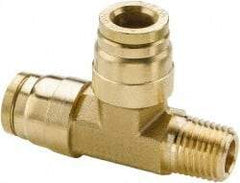 Parker - 1/4 x 3/8" Tube OD, 1/4 NPTF Brass Push-to-Connect Tube Male Run Tee - 250 Max psi, Tube to Male NPT Connection, Buna-N O-Ring, -40 to 200°F Working Temp - Industrial Tool & Supply