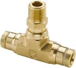 Parker - 1/2" Outside Diam, 1/4 NPT, Brass Push-to-Connect Tube Male Swivel Branch Tee - 250 Max psi, Tube to Male NPT Connection, Buna-N O-Ring - Industrial Tool & Supply