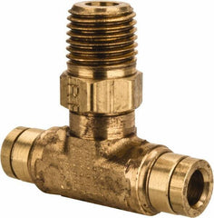 Parker - 1/4" Outside Diam, 1/4 NPT, Brass Push-to-Connect Tube Male Swivel Branch Tee - 250 Max psi, Tube to Male NPT Connection, Buna-N O-Ring - Industrial Tool & Supply