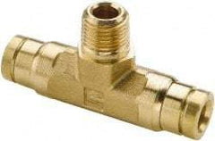 Parker - 3/8" Tube OD, 1/2 NPT Brass Push-to-Connect Tube Male Branch Tee - 250 Max psi, Tube to Male NPT Connection, Buna-N O-Ring, -40 to 200°F Working Temp - Industrial Tool & Supply