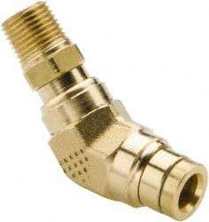 Parker - 1/2" Tube OD, 1/2 NPT Brass Push-to-Connect Tube Male Swivel 45° Elbow - 250 Max psi, Tube to Male NPT Connection, Buna-N O-Ring, -40 to 200°F Working Temp - Industrial Tool & Supply