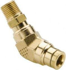 Parker - 1/2" Tube OD, 1/2 NPT Brass Push-to-Connect Tube Male Swivel 45° Elbow - 250 Max psi, Tube to Male NPT Connection, Buna-N O-Ring, -40 to 200°F Working Temp - Industrial Tool & Supply