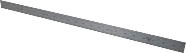 PEC Tools - 24" Long, 1/100, 1/10" and 0.5, 1mm Graduation, Rigid Steel Rule - Decimal/Metric Graduation Style, 1-1/8" Wide, Silver, Satin Chrome Finish - Industrial Tool & Supply