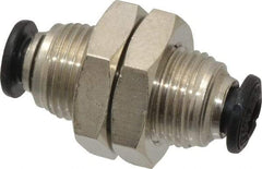 Alpha Technologies - 4mm Outside Diam, Nickel Plated Brass Push-to-Connect Tube Bulkhead Union - 250 Max psi, Tube to Tube Connection, Buna O-Ring - Industrial Tool & Supply