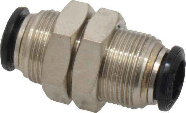 Alpha Technologies - 8mm Outside Diam, Nickel Plated Brass Push-to-Connect Tube Bulkhead Union - 250 Max psi, Tube to Tube Connection, Buna O-Ring - Industrial Tool & Supply