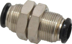Alpha Technologies - 8mm Outside Diam, Nickel Plated Brass Push-to-Connect Tube Bulkhead Union - 250 Max psi, Tube to Tube Connection, Buna O-Ring - Industrial Tool & Supply