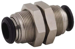 Alpha Technologies - 5mm Outside Diam, Nickel Plated Brass Push-to-Connect Tube Bulkhead Union - 250 Max psi, Tube to Tube Connection, Buna O-Ring - Industrial Tool & Supply