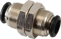 Alpha Technologies - 10mm Outside Diam, Nickel Plated Brass Push-to-Connect Tube Bulkhead Union - 250 Max psi, Tube to Tube Connection, Buna O-Ring - Industrial Tool & Supply