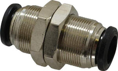 Alpha Technologies - 12mm Outside Diam, Nickel Plated Brass Push-to-Connect Tube Bulkhead Union - 250 Max psi, Tube to Tube Connection, Buna O-Ring - Industrial Tool & Supply