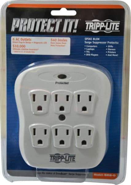 Tripp-Lite - 6 Outlets, 120 Volts, 15 Amps, Power Outlet Strip - Direct Plug-in Mount, 5-15P NEMA Configuration, 4.8" Strip, UL1449 3rd Edition - Industrial Tool & Supply