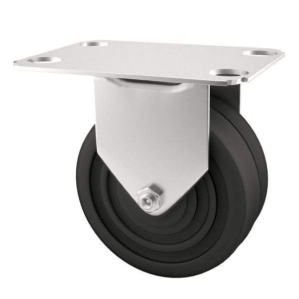 E.R. Wagner - 4" Diam x 1-1/4" Wide x 4-11/16" OAH Top Plate Mount Rigid Caster - Soft Rubber, 165 Lb Capacity, Delrin Bearing, 2-3/4 x 3-3/4" Plate - Industrial Tool & Supply