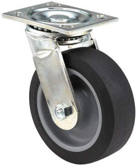 E.R. Wagner - 6" Diam x 2" Wide x 7-1/2" OAH Top Plate Mount Swivel Caster - Polyurethane, 1,200 Lb Capacity, Roller Bearing, 5 x 5-1/2" Plate - Industrial Tool & Supply