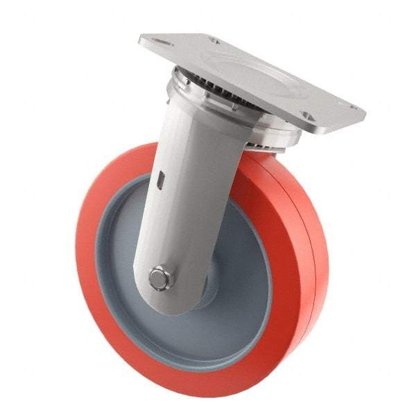E.R. Wagner - 8" Diam x 2" Wide x 9-1/2" OAH Top Plate Mount Swivel Caster - Polyurethane, 900 Lb Capacity, Roller Bearing, 4 x 4-1/2" Plate - Industrial Tool & Supply