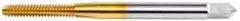 OSG - 3/8-16 UNC 3B 3 Flute TiN Finish High Speed Steel Straight Flute Standard Hand Tap - Bottoming, Right Hand Thread, 2-15/16" OAL, 1-1/4" Thread Length, H3 Limit, Oversize - Exact Industrial Supply