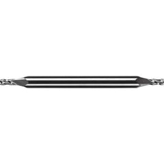 Square End Mill: 1/8'' Dia, 3/16'' LOC, 3/16'' Shank Dia, 2-1/2'' OAL, 4 Flutes, Solid Carbide Double End, Uncoated, Spiral Flute, Centercutting, RH Cut, RH Flute, Series T6-400