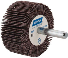 Norton - 2" Diam x 1" Face Width, Medium Aluminum Oxide Coated Mounted Flap Wheel - 1/4" Shank Mount, 80 Grit, Cloth Backing, 23,000 Max RPM - Industrial Tool & Supply