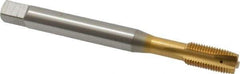OSG - 3/8-24 UNF, 3 Flute, TiN Finish, Vanadium High Speed Steel Spiral Point Tap - Plug Chamfer, Right Hand Thread, 100mm OAL, 1-1/4" Thread Length, 0.381" Shank Diam, 2B Class of Fit, Series 260 - Exact Industrial Supply