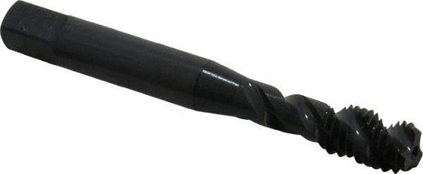 OSG - 1/4-20 UNC, 3 Flute, 45° Helix, Bottoming Chamfer, Oxide Finish, Vanadium High Speed Steel Spiral Flute STI Tap - Right Hand Flute, 2-1/2" OAL, 0.255" Shank Diam, 1" Thread Length - Exact Industrial Supply