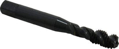 OSG - 1/4-20 UNC, 3 Flute, 45° Helix, Bottoming Chamfer, Oxide Finish, Vanadium High Speed Steel Spiral Flute STI Tap - Right Hand Flute, 2-1/2" OAL, 0.255" Shank Diam, 1" Thread Length - Exact Industrial Supply