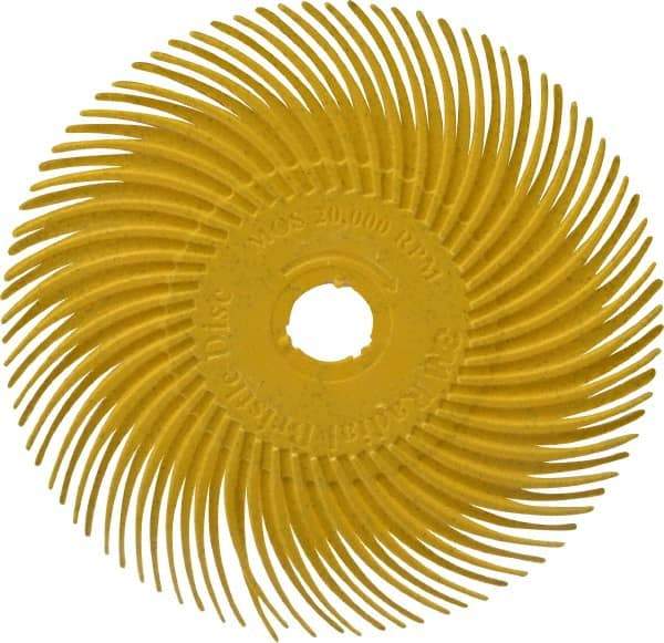 3M - 3" Diam, 3/8" Max Face Width, Plain Hole Radial Bristle Brush - 80 Grit, Medium Grade, 20,000 Max RPM, Yellow - Industrial Tool & Supply