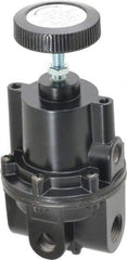 Parker - 3/8 NPT Port, 80 CFM, Aluminum Diaphragm Operated Regulator - 0 to 30 psi Range, 250 Max psi Supply Pressure, 1/4" Gauge Port Thread, 2.06" Wide x 4.35" High - Industrial Tool & Supply