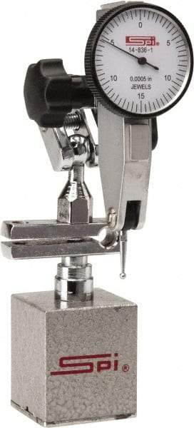 SPI - 0.0005" Graduation, 0-15-0 Dial Reading, Indicator & Base Kit - 2.36" Base Length x 1.9" Base Width x 2" Base Height, 1-1/4" Dial Diam - Industrial Tool & Supply
