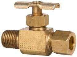 Eaton - 150 Max psi, 3/8 x 1/4" Pipe, Brass, Inline Instrumentation Needle Valve - Compression x MNPT End Connections - Industrial Tool & Supply