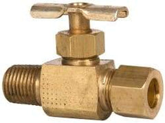Eaton - 150 Max psi, 3/8 x 1/4" Pipe, Brass, Inline Instrumentation Needle Valve - Compression x MNPT End Connections - Industrial Tool & Supply