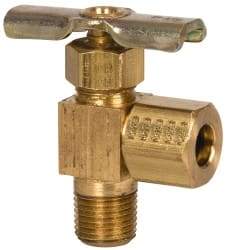 Eaton - 150 Max psi, 1/4 x 1/8" Pipe, Brass, Angled Instrumentation Needle Valve - Compression x MNPT End Connections - Industrial Tool & Supply