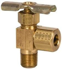 Eaton - 150 Max psi, 1/4 x 1/8" Pipe, Brass, Angled Instrumentation Needle Valve - Compression x MNPT End Connections - Industrial Tool & Supply
