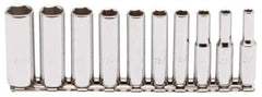 Proto - 10 Piece 1/4" Drive Chrome Finish Deep Well Socket Set - 6 Points, 3/16" to 9/16" Range, Inch Measurement Standard - Industrial Tool & Supply