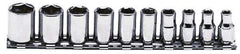 Proto - 10 Piece 1/4" Drive Chrome Finish Socket Set - 6 Points, 3/16" to 9/16" Range, Inch Measurement Standard - Industrial Tool & Supply