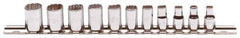 Proto - 11 Piece 1/4" Drive Chrome Finish Socket Set - 12 Points, 5mm to 14mm Range, Metric Measurement Standard - Industrial Tool & Supply