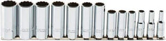 Proto - 13 Piece 3/8" Drive Chrome Finish Deep Well Socket Set - 12 Points, 1/4" to 1" Range, Inch Measurement Standard - Industrial Tool & Supply