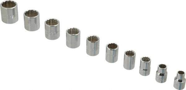 Proto - 10 Piece 3/8" Drive Chrome Finish Socket Set - 12 Points, 5/16" to 7/8" Range, Inch Measurement Standard - Industrial Tool & Supply