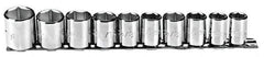 Proto - 10 Piece 3/8" Drive Chrome Finish Socket Set - 6 Points, 5/16" to 7/8" Range, Inch Measurement Standard - Industrial Tool & Supply