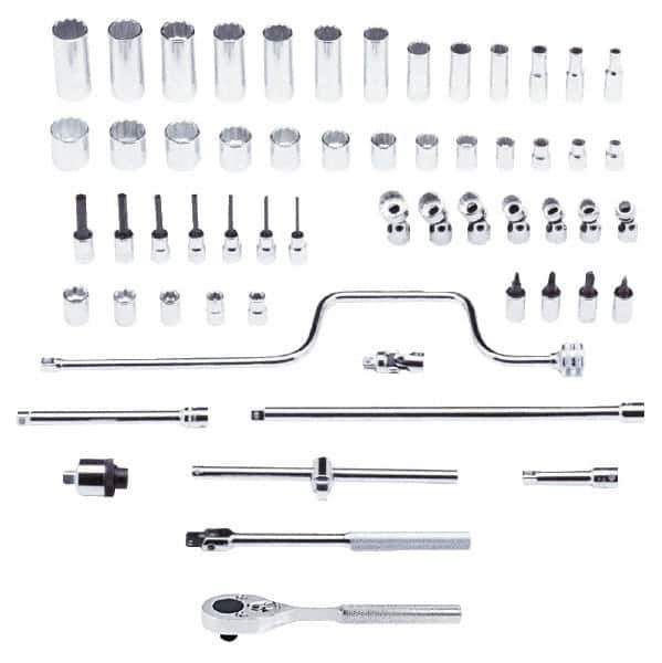 Proto - 58 Piece 3/8" Drive Chrome Finish Deep Well Socket Set - 12 Points, 1/4" to 1" Range, Inch Measurement Standard - Industrial Tool & Supply