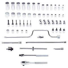 Proto - 58 Piece 3/8" Drive Chrome Finish Deep Well Socket Set - 12 Points, 1/4" to 1" Range, Inch Measurement Standard - Industrial Tool & Supply