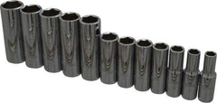 Proto - 12 Piece 3/8" Drive Chrome Finish Deep Well Socket Set - 6 Points, 8mm to 19mm Range, Metric Measurement Standard - Industrial Tool & Supply