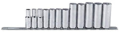 Proto - 12 Piece 3/8" Drive Chrome Finish Deep Well Socket Set - 12 Points, 8mm to 19mm Range, Metric Measurement Standard - Industrial Tool & Supply