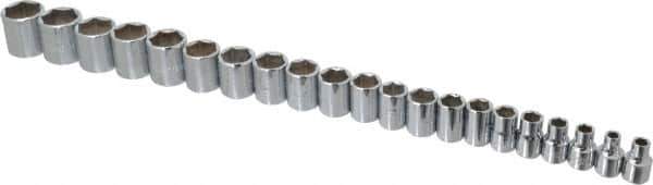 Proto - 21 Piece 3/8" Drive Chrome Finish Socket Set - 6 Points, 6mm to 26mm Range, Metric Measurement Standard - Industrial Tool & Supply