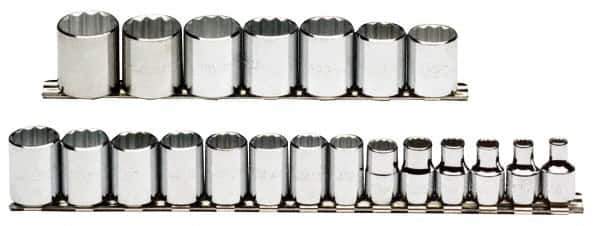 Proto - 21 Piece 3/8" Drive Chrome Finish Socket Set - 12 Points, 6mm to 26mm Range, Metric Measurement Standard - Industrial Tool & Supply