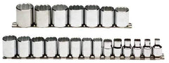 Proto - 21 Piece 3/8" Drive Chrome Finish Socket Set - 12 Points, 6mm to 26mm Range, Metric Measurement Standard - Industrial Tool & Supply