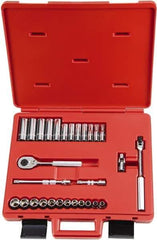 Proto - 29 Piece 3/8" Drive Chrome Finish Deep Well Socket Set - 6 Points, 8mm to 19mm Range, Metric Measurement Standard - Industrial Tool & Supply