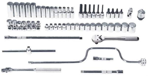 Proto - 57 Piece 3/8" Drive Chrome Finish Deep Well Socket Set - 12 Points, 6mm to 22mm Range, Metric Measurement Standard - Industrial Tool & Supply