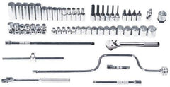 Proto - 57 Piece 3/8" Drive Chrome Finish Deep Well Socket Set - 12 Points, 6mm to 22mm Range, Metric Measurement Standard - Industrial Tool & Supply