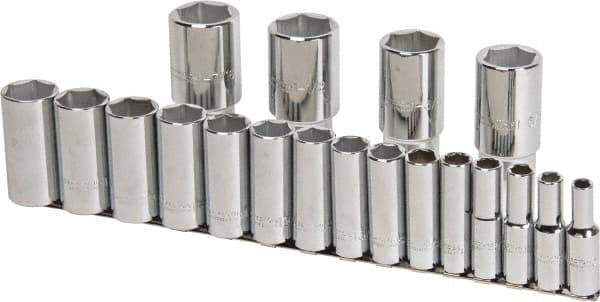 Proto - 19 Piece 1/2" Drive Chrome Finish Deep Well Socket Set - 6 Points, 3/8" to 1-1/2" Range, Inch Measurement Standard - Industrial Tool & Supply